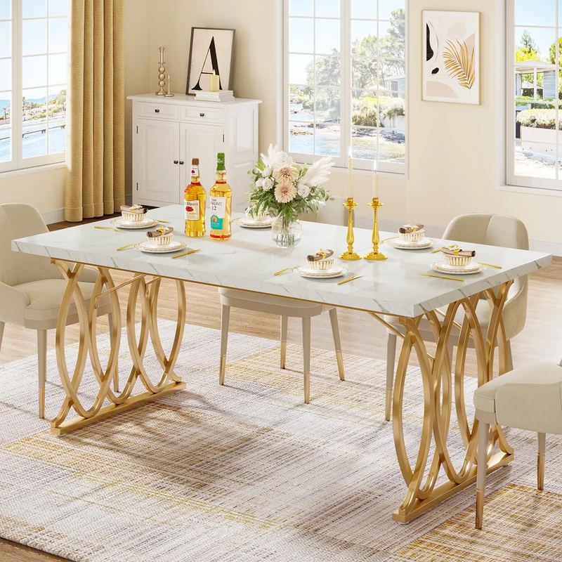 Tribesigns Tavolo da Pranzo 160 CM, Tavolo da Cucina Rettangolare con Geometric Legs