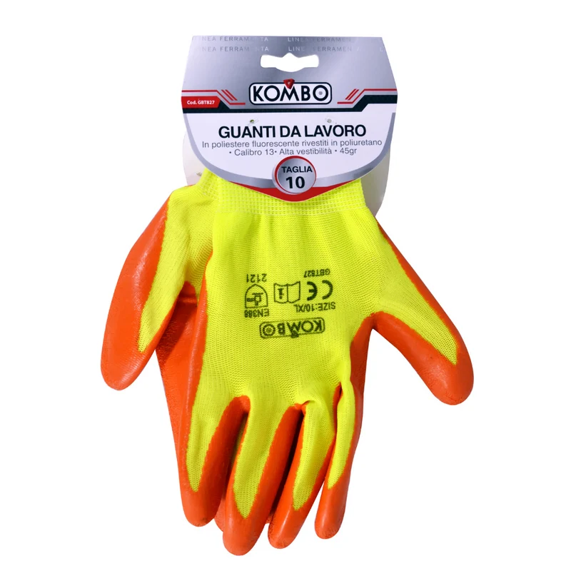 Guanti in Poliestere Giallo Fosforescente Rivestiti in Nitrile Nero Crespo 45gr