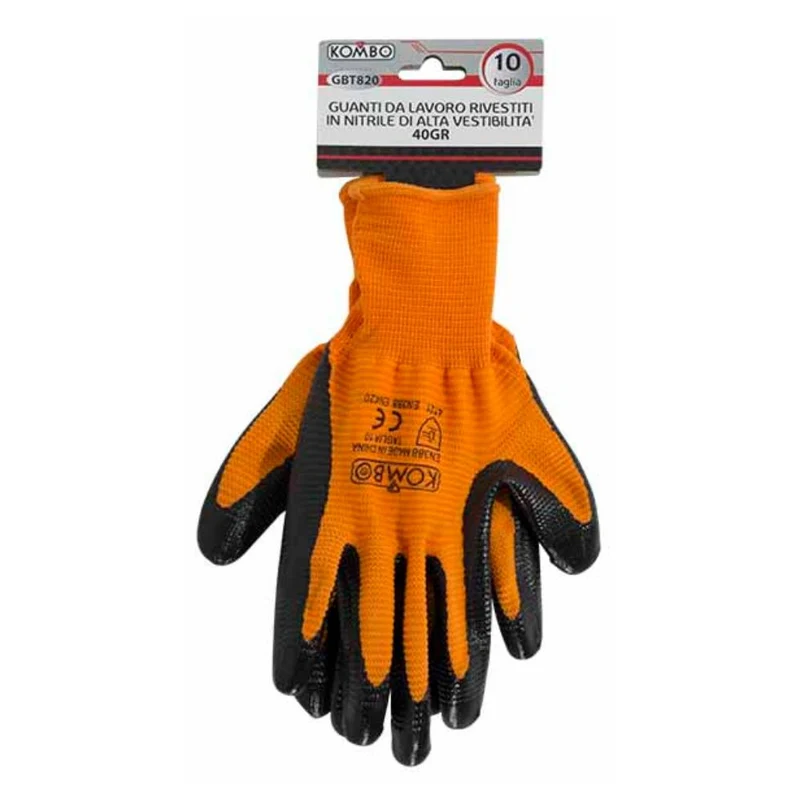 Guanti da Lavoro Super Resistenti Rivestiti in Nitrile Alta Visibilita' tg 10 52gr