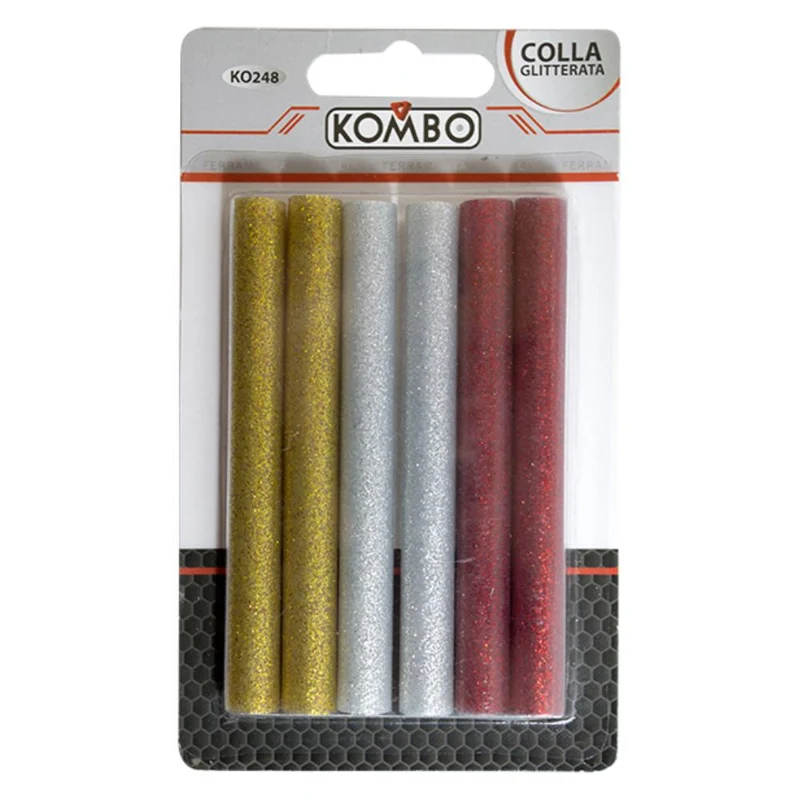Set Colla Glitterata 3 Colori Oro Rosso Argento 11pz 2x100mm