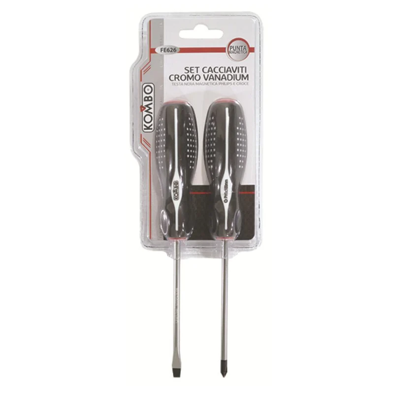 Set 2 Cacciaviti in Cromo Vanadium Croce e Spaccato Manico Antiscivolo