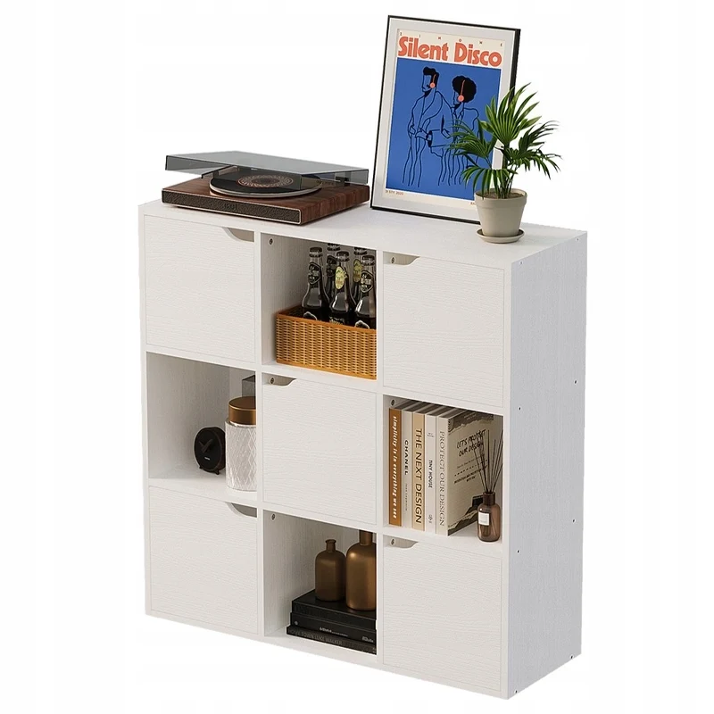 Scaffale, mobiletto, cassettiera, ripiani quadrati, cassettiera chiusa, bianco, stile loft moderno