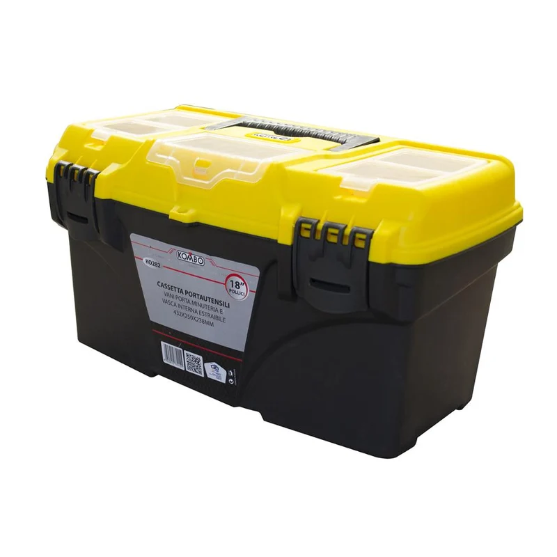 Cassetta Portautensili in Plastica Colore Nero-Giallo Maniglia a scomparsa