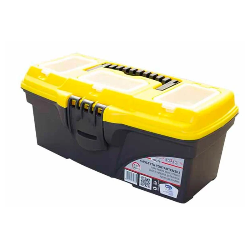 Cassetta Portautensili in Plastica Nera e Gialla con Maniglia a Scomparsa – Robusta e Compatta