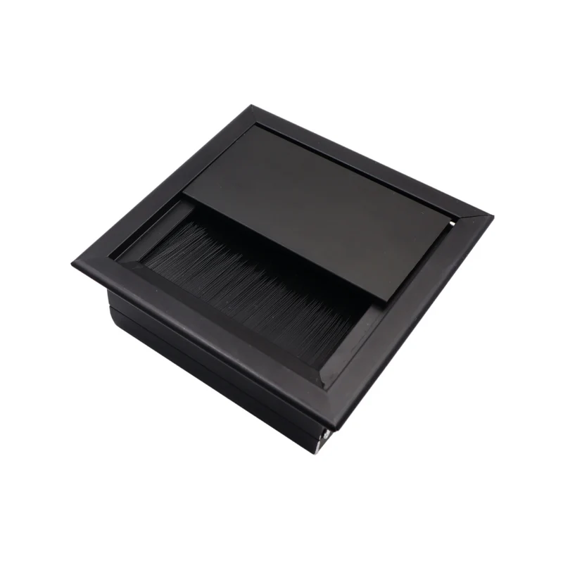 Passacavo quadrato in alluminio per scrivania 80x80mm - Nero