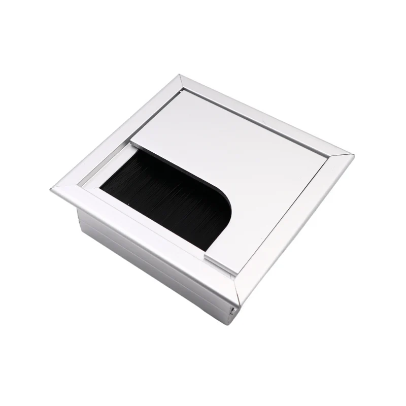 Passacavo quadrato in alluminio per scrivania 80x80mm - Argento "Wave"