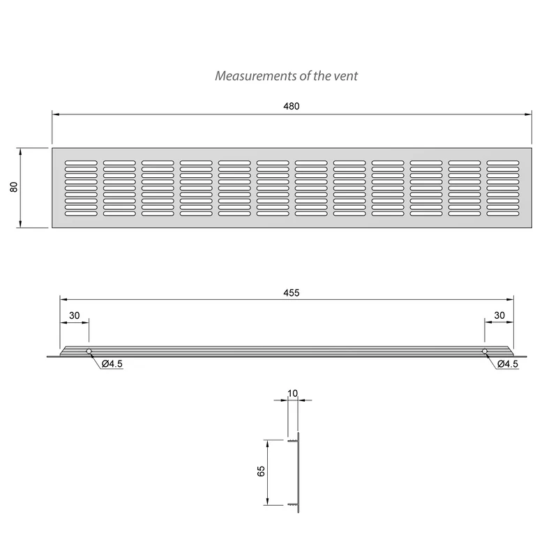 Griglie di aerazione in alliuminio 480x80mm - Argento
