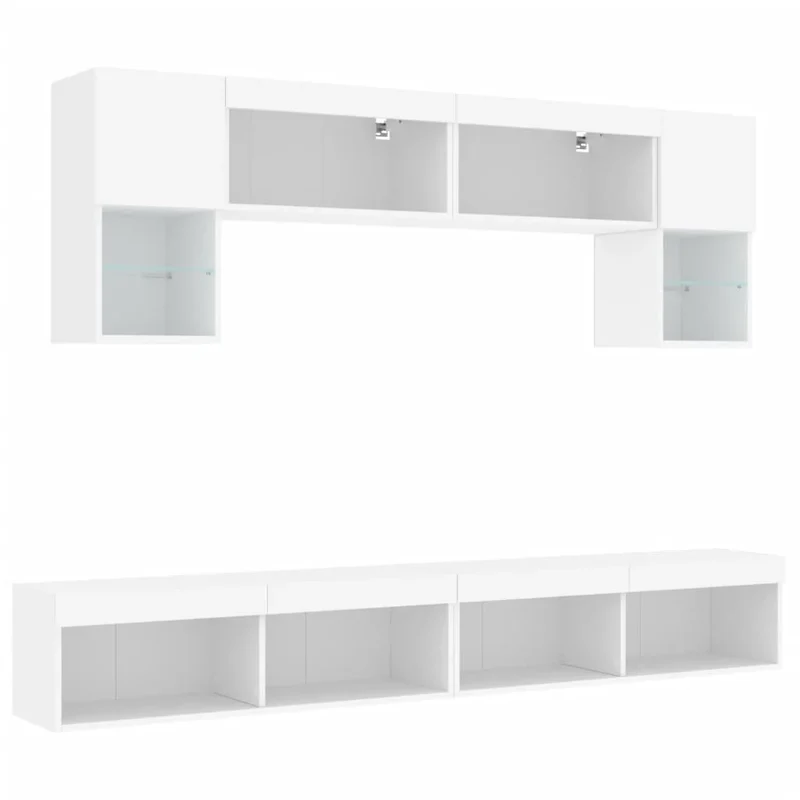 Set di mobili TV multimediali mensola TV credenza mobile TV per sala da pranzo soggiorno camera da letto con illuminazione a LED 6 pezzi legno ingegnerizzato bianco 02_0029427