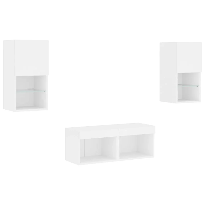 Mobile TV multimediale scaffale TV credenza mobile TV sala da pranzo soggiorno camera da letto montaggio a parete x 4 pezzi con luci LED bianco 02_0028210
