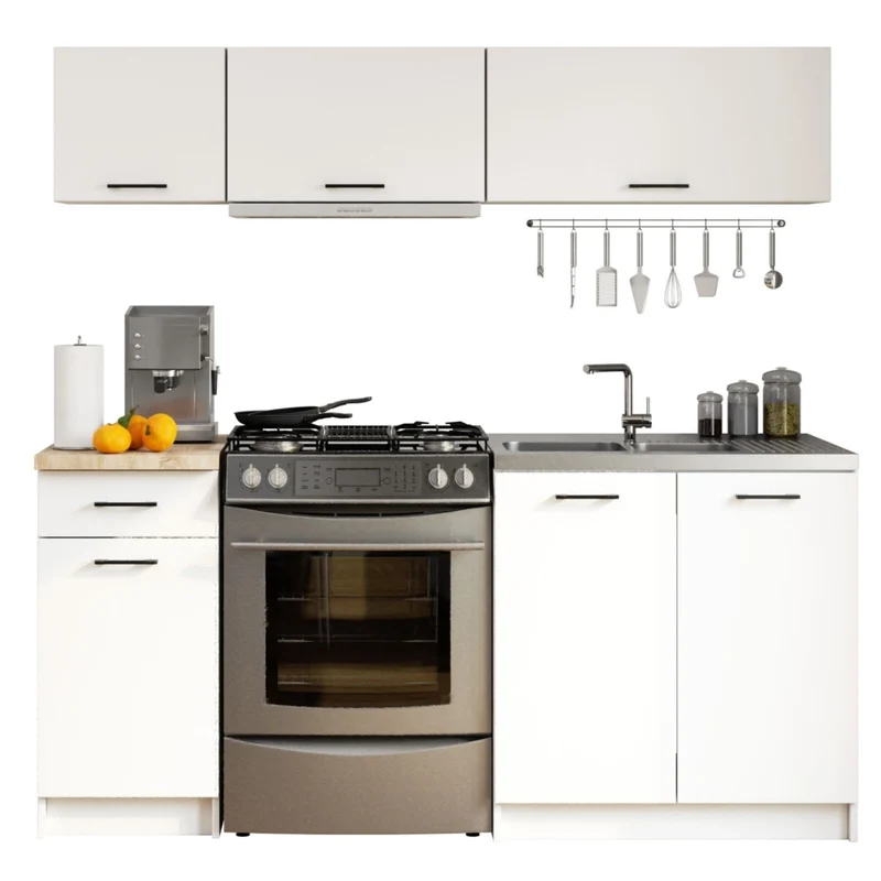 AKORD Set di Mobili da Cucina OLIWIA G1 180 cm Bianco 180 cm 6 ante 1 cassetto 180x46x174 cm