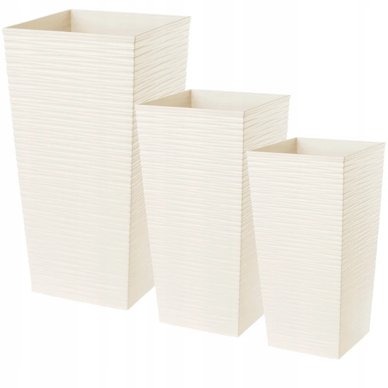 Set di 3 vasi da fiori KADAX, vasi da giardino + inserti, alti e grandi, color crema, 47+57+68 cm