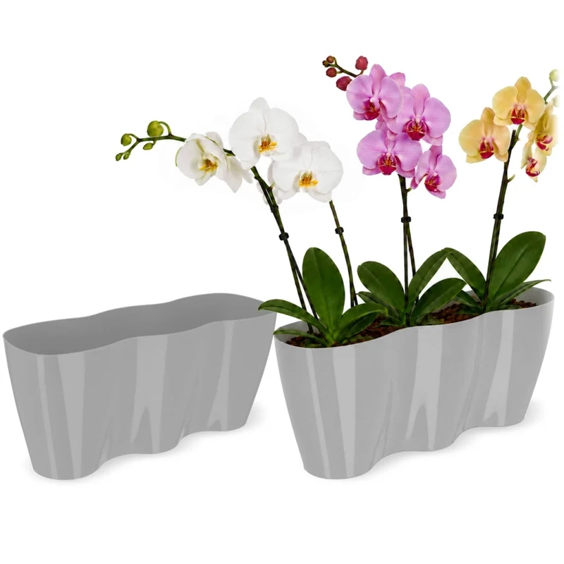 Vaso da fiori KADAX, Vaso da fiori, Vaso da fiori in plastica, Orchidea, 35 cm, Grigio