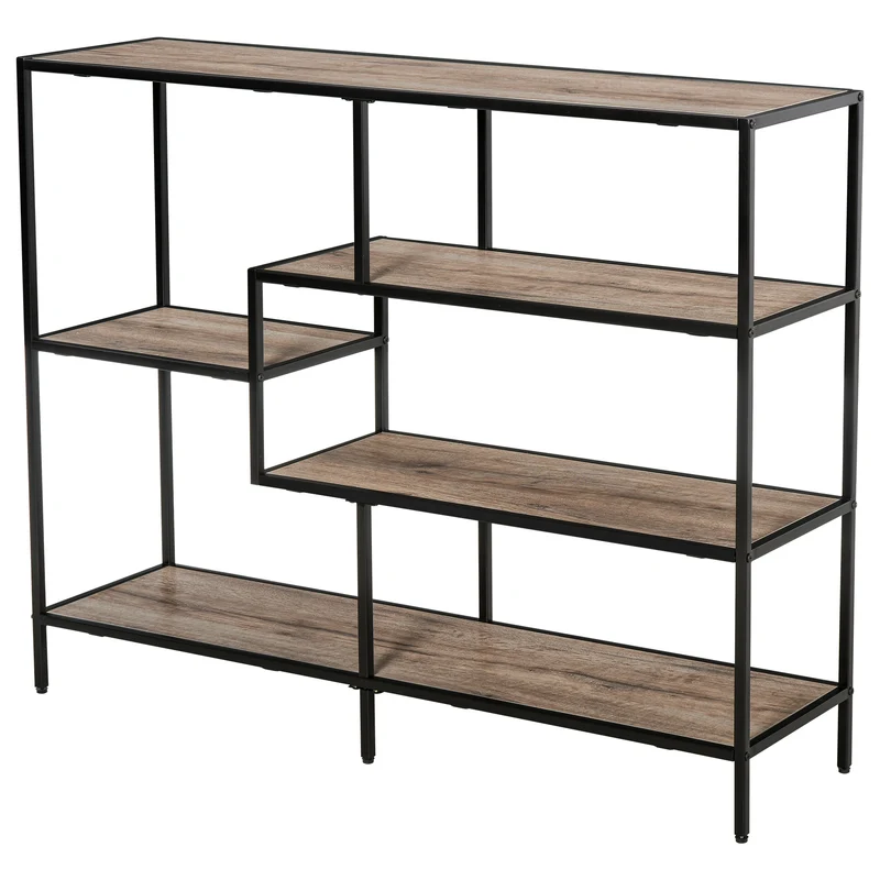 Easycomfort Scaffale Libreria Asimmetrica in Stile Industriale, in Legno e Metallo Nero, 120x32x95cm