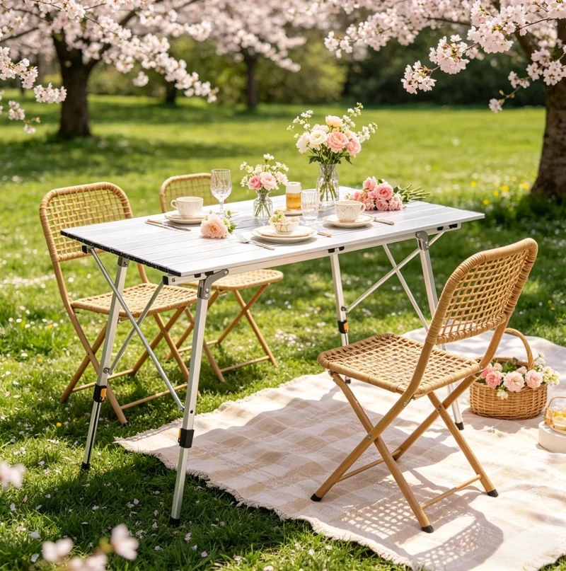 Tavolo pieghevole da campeggio in alluminio regolabile argento 120 x 68,5 cm