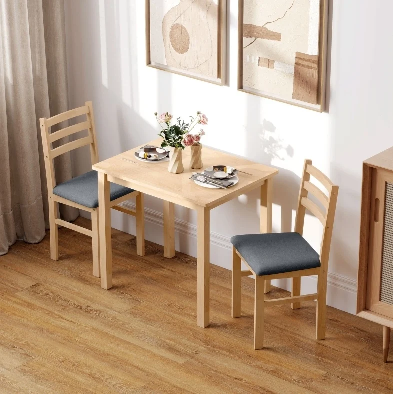 Set tavolo da pranzo con 2 sedie salvaspazio in legno naturale