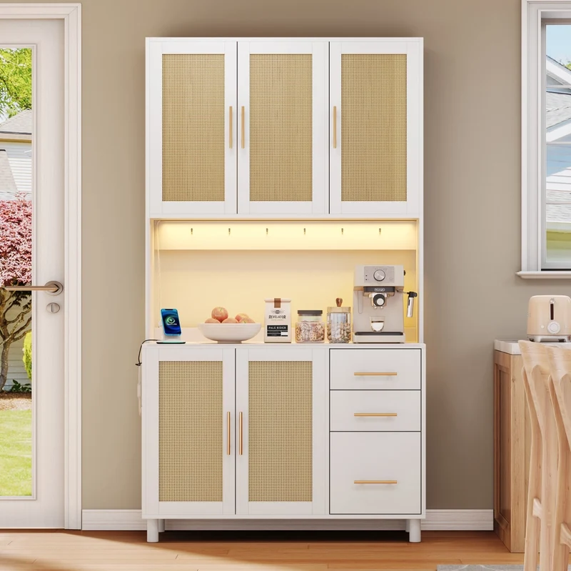 Credenza cucina bianca 100 cm con LED, prese e USB