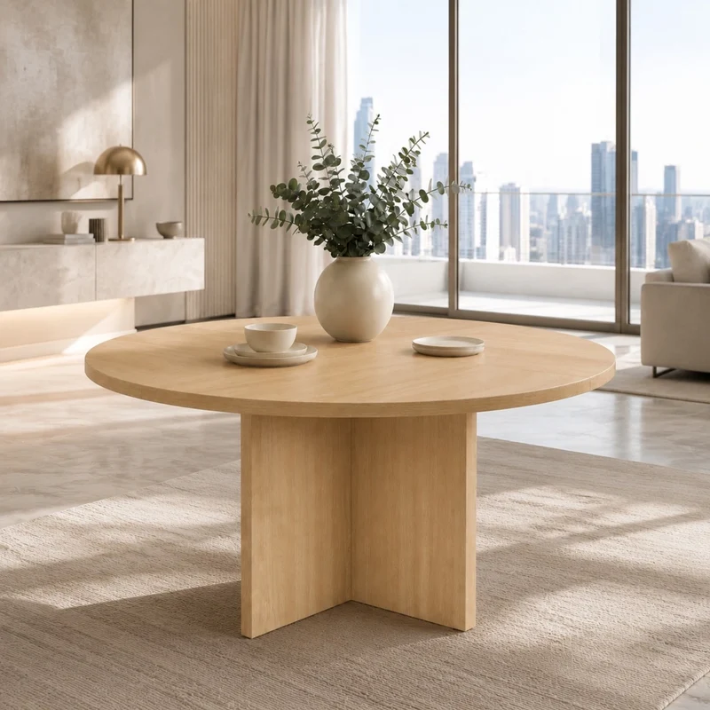 Tavolo da pranzo rotondo Ø120 cm in MDF color rovere