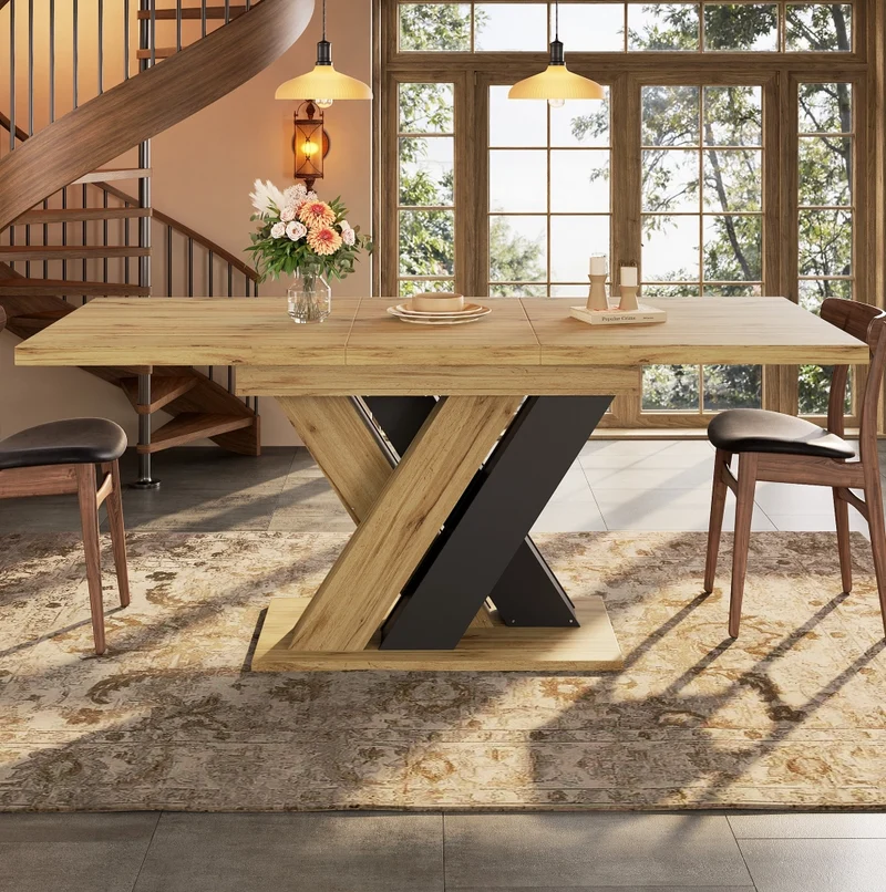 Tavolo da pranzo allungabile nero 119-158,5x80 cm in MDF con vano portaoggetti