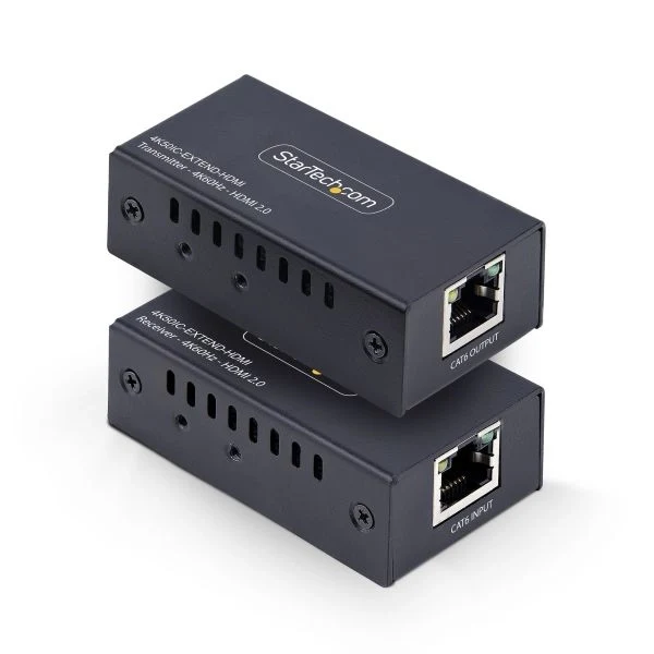 Startech.com extender hdmi su cat5e/cat6, 4k 60hz, fino a 60m, kit trasmettitore e ricevitore, alimentazione tramite cavo, formato compatto - 4K50IC-EXTEND-HDMI