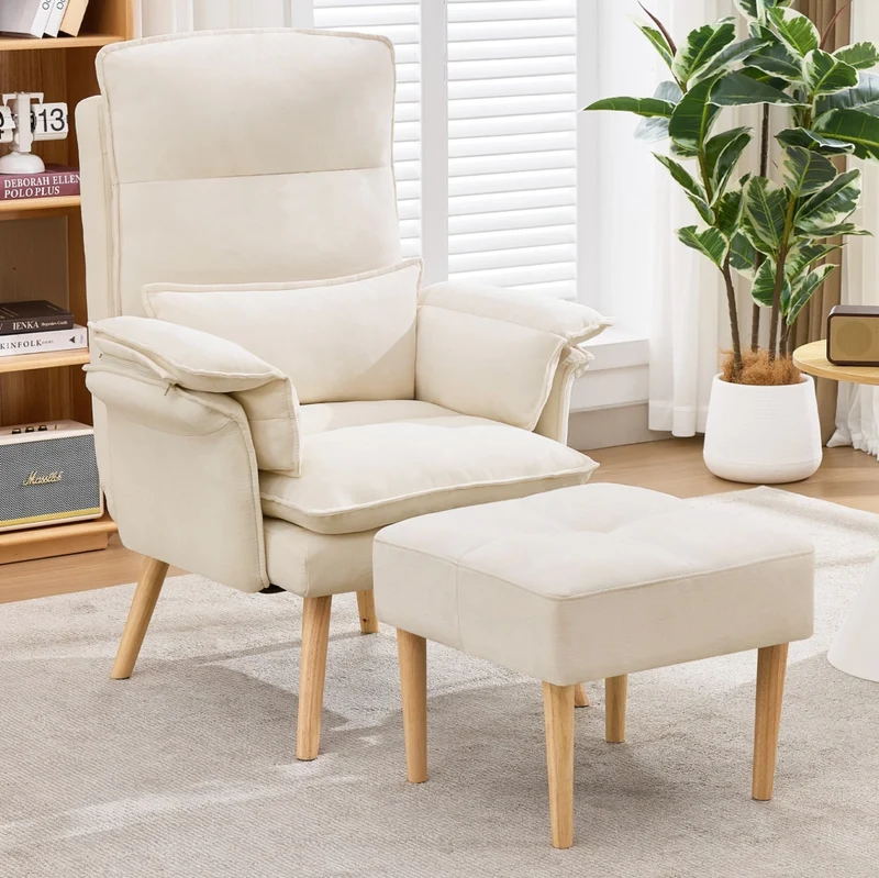 Poltrona relax reclinabile 5 posizioni con poggiapiedi beige