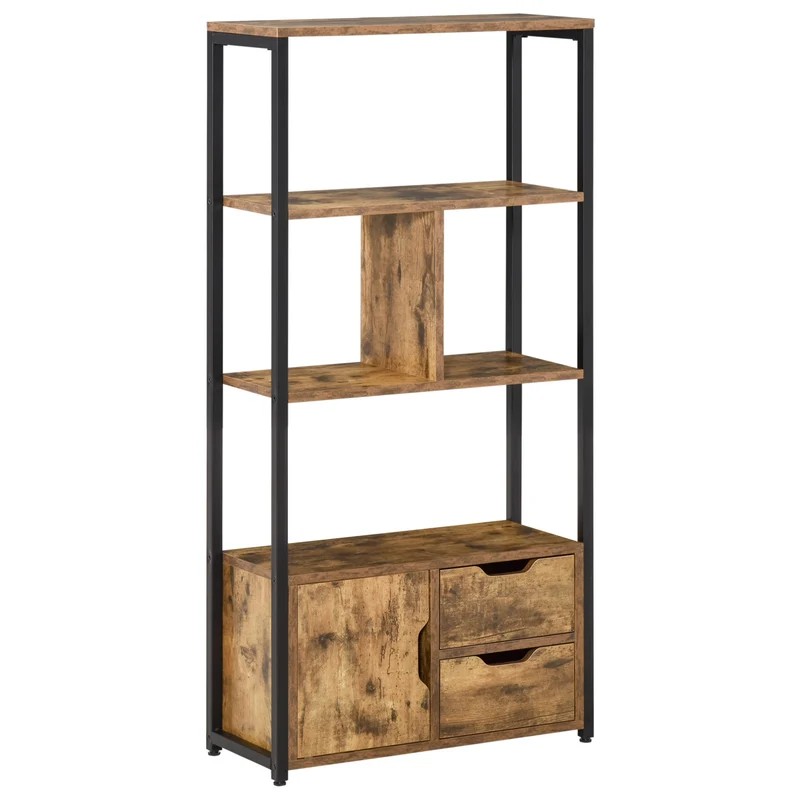 EasyComfort Mobile Libreria con 3 Ripiani, Armadietto e 2 Cassetti, in Truciolato e Metallo, 58x24x122 cm