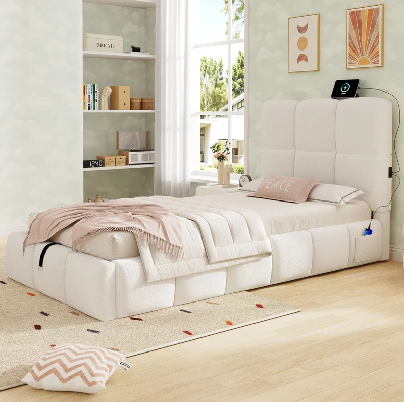 Letto bambini 90x200 cm con vano contenitore e USB-C