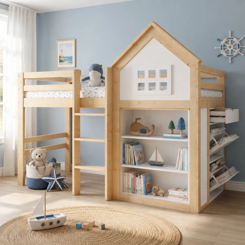 Letto a soppalco per bambini 90x200 cm con cassetti