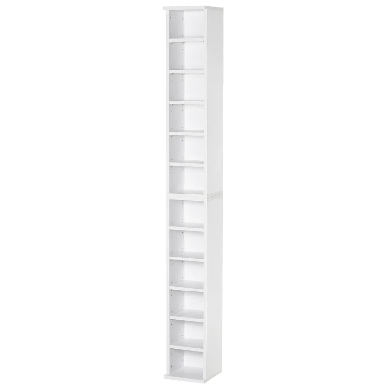 EasyComfort Set 2 Librerie Scaffale porta CD e DVD a 12 Ripiani Totali per 204 CD, in Legno, 21x22.5x88.5 cm, Bianco