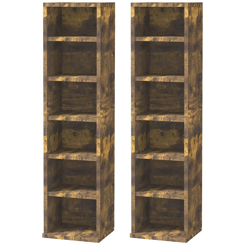 EasyComfort Set 2 Librerie Scaffale porta CD a 6 Ripiani ad Altezza Regolabile, in Legno, 21x19.2x88.3 cm, Marrone