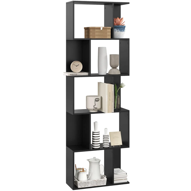 EasyComfort Mobile Libreria in Legno a 5 Ripiani Design Moderno in Legno, 60x24x184.5 cm, Nero