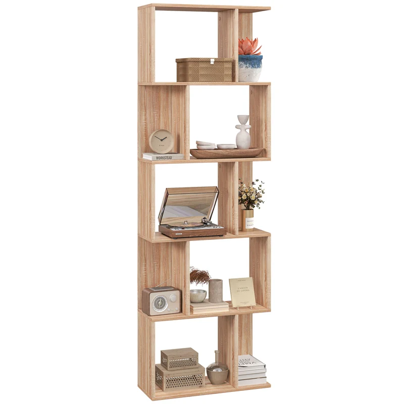 EasyComfort Mobile Libreria in Legno a 5 Ripiani con Divisorio, 60x24x184.5 cm, Color Legno