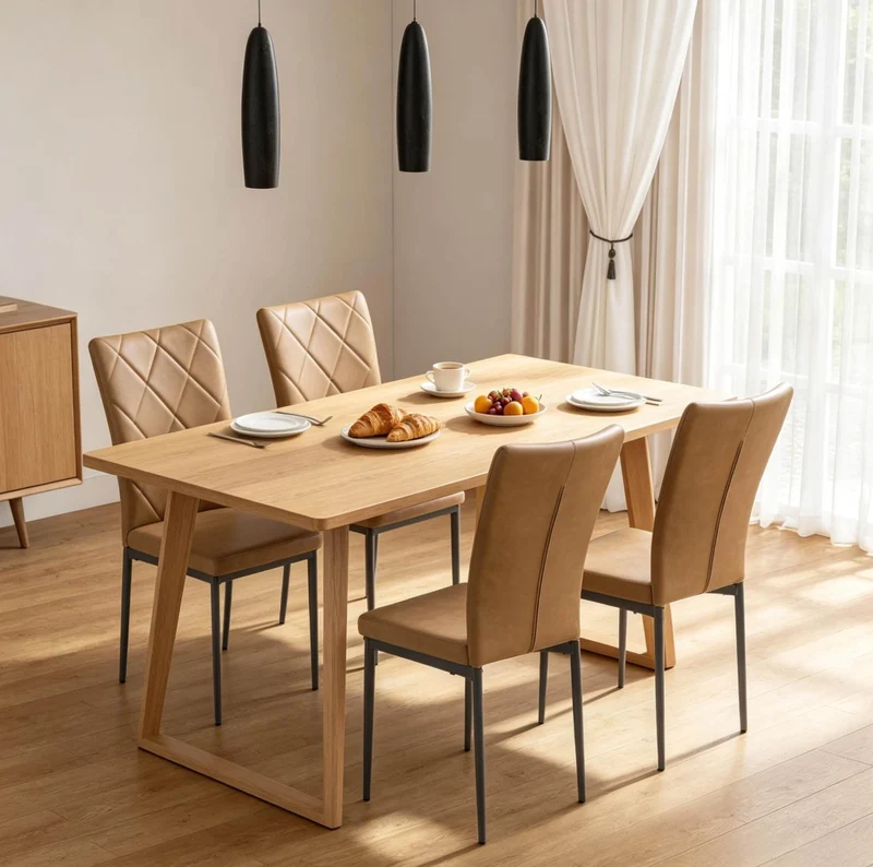 Set di 4 sedie da pranzo marroni in similpelle con schienale alto