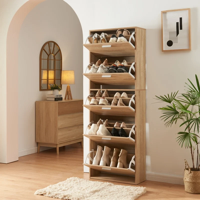 Scarpiera Sykkylven con 5 Contenitori Ribaltabili - Effetto Rovere Sonoma [en.casa]