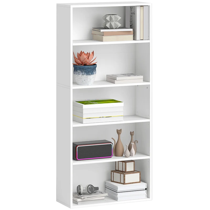 EasyComfort Mobile Libreria a 5 Ripiani con 3 Scaffali Flessibili, in Legno, 60x24x133.5 cm, Bianco