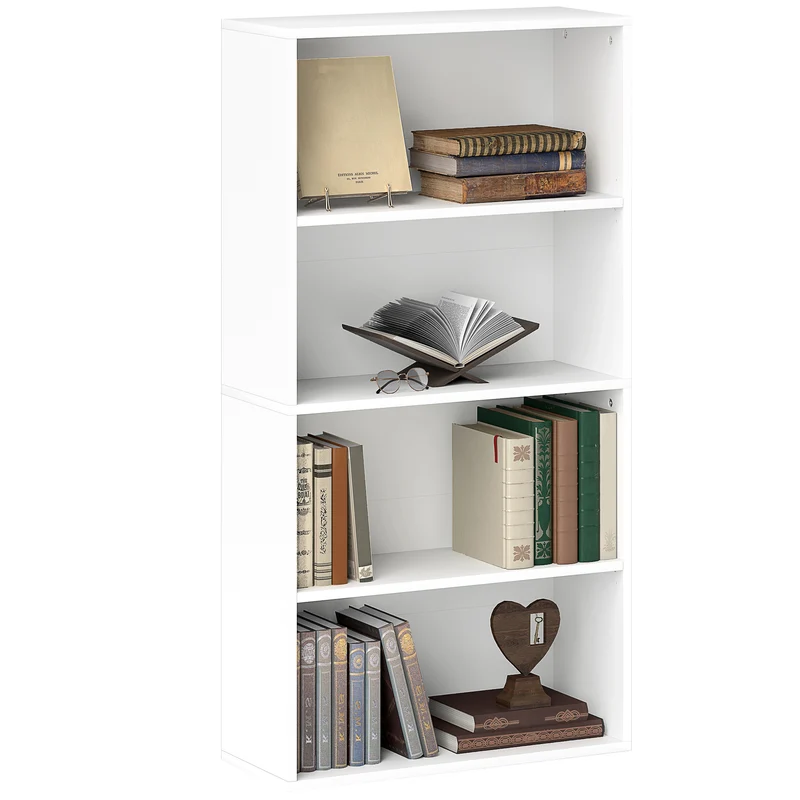 EasyComfort Mobile Libreria a 4 Ripiani con 2 Scaffali Flessibili, in Legno, 60x24x115.5 cm, Bianco