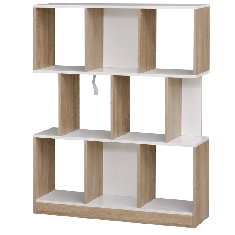 Easycomfort Mobile Libreria a 8 Ripiani per Soggiorno e Camera da Letto, in Legno, 100x27x124 cm, Rovere e Bianco