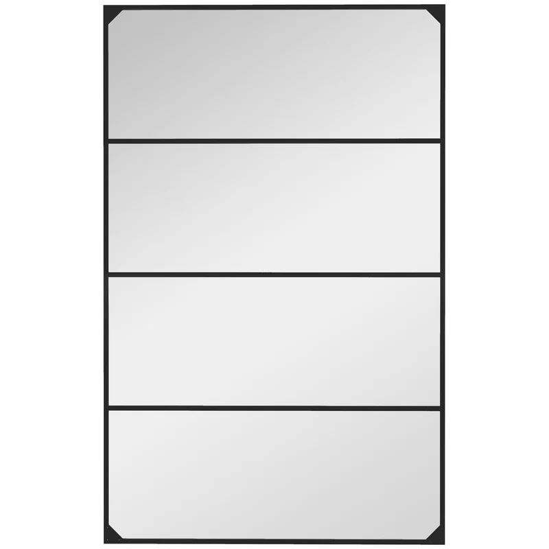 EasyComfort Specchio da Parete in Stile Industriale con 4 Ganci, in Vetro Multistrato, Metallo e MDF, 109x2x69 cm, Nero