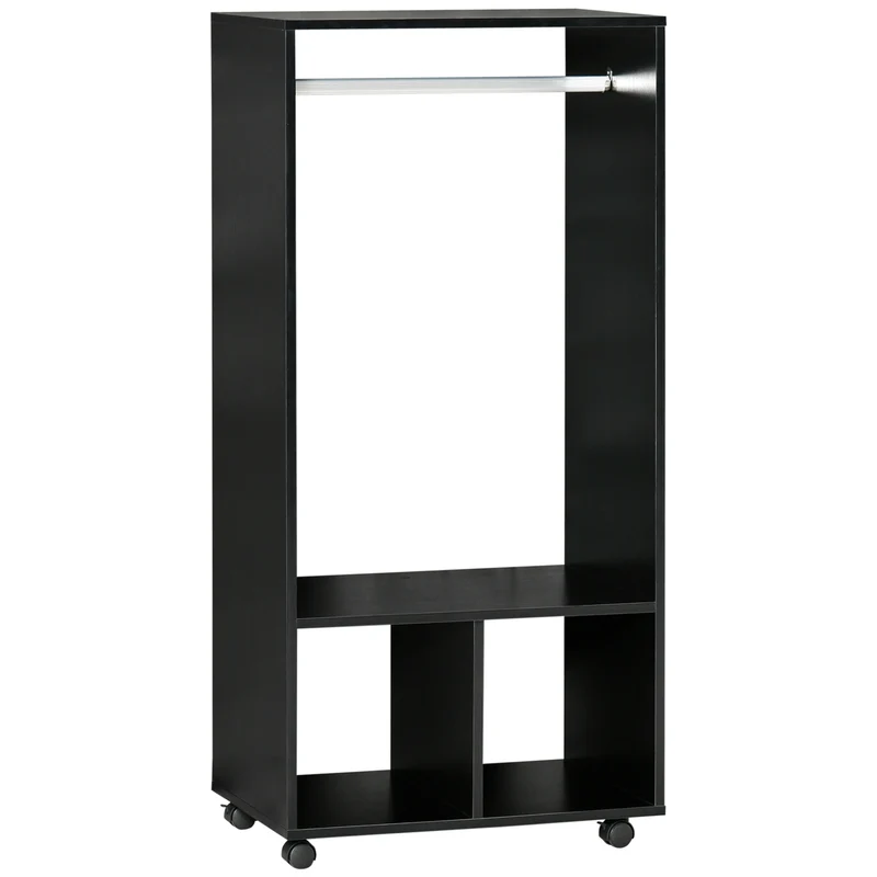 EasyComfort Mobile Appendiabiti con Barra in Alluminio e 2 Ripiani Aperti, in Truciolato, 60x40x128 cm, Nero