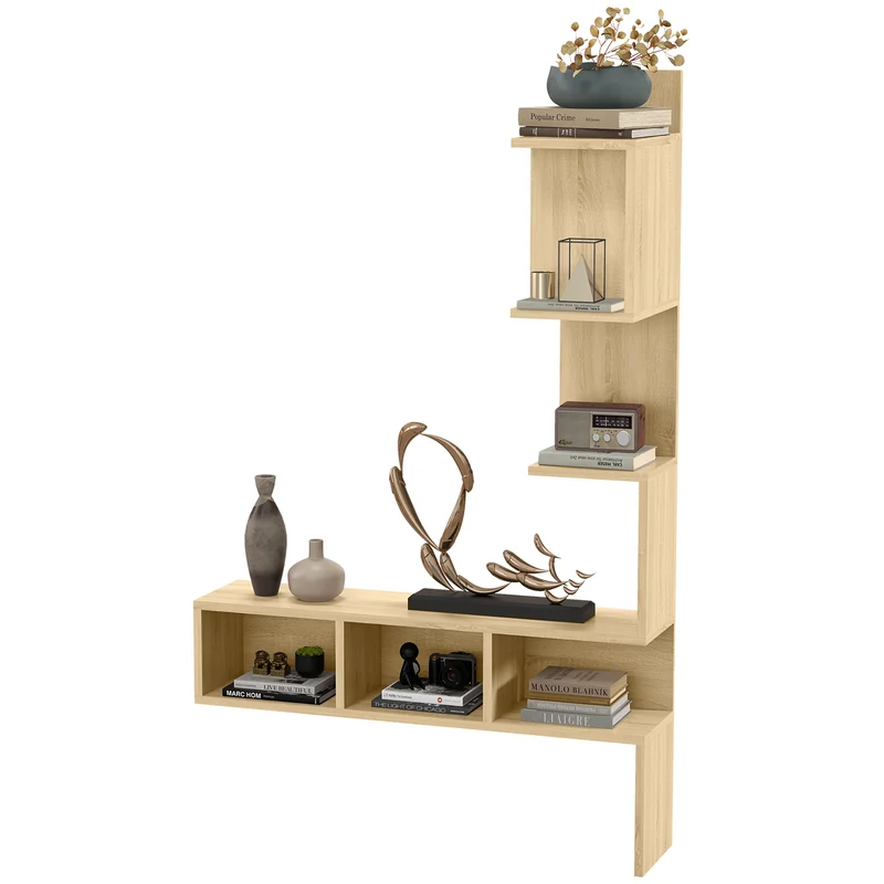 Easycomfort Mensola Portaoggetti in MDF con Ripiani Aperti per Soggiorno e Camera da Letto, 80x20x128.5 cm, Rovere