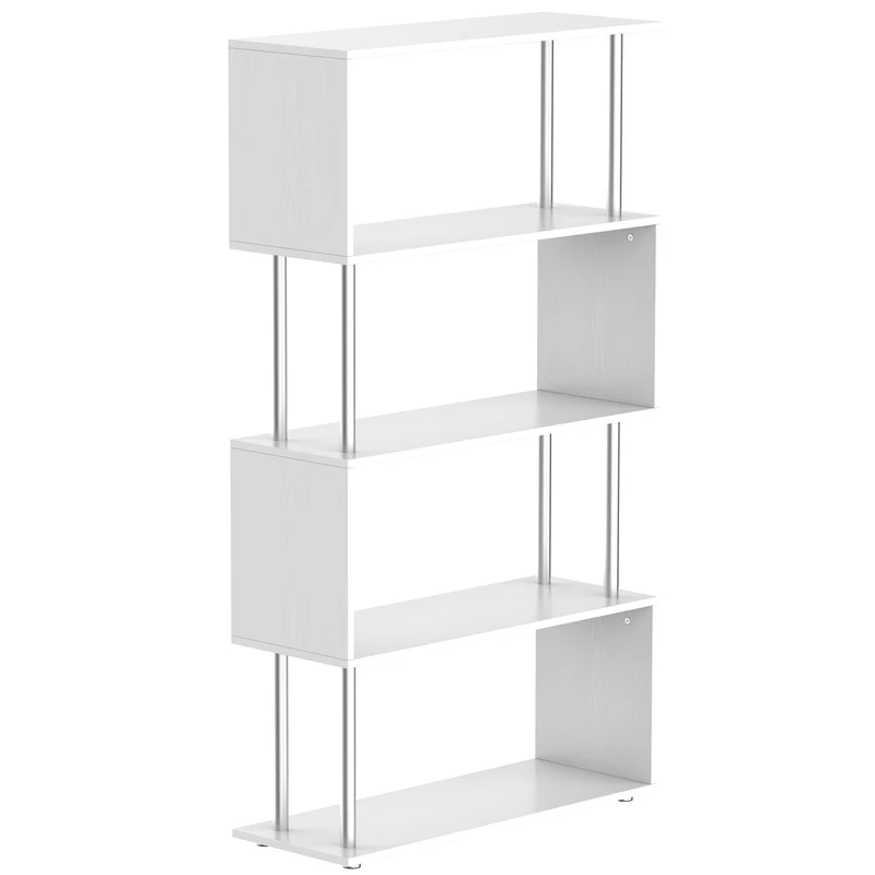 Easycomfort Libreria a 4 Ripiani Design Moderno in Legno e Metallo, Libreria Scaffale per Soggiorno, Studio, Ufficio, 80x30x145cm Bianca
