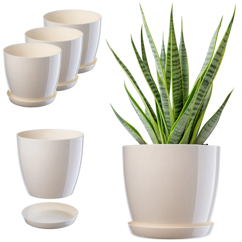 Vaso da fiori KADAX, coprivaso, 23 cm, supporto per fiori, plastica color crema, 3 pezzi.