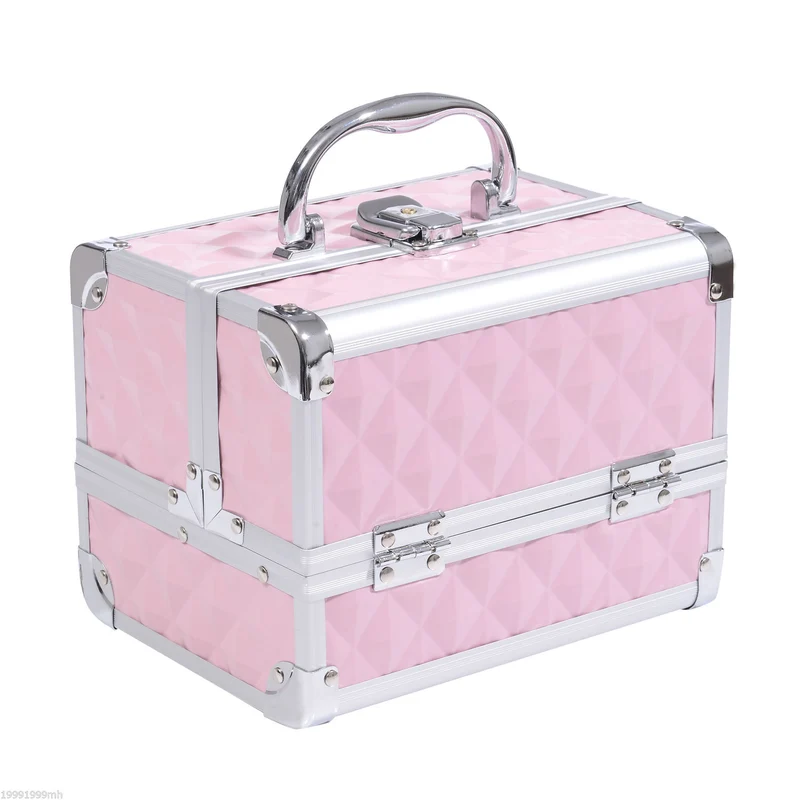 EasyComfort Valigetta Porta Trucchi con Profili in Alluminio, Maniglia e Vassoio Cantilever, 20x15x15cm, Rosa