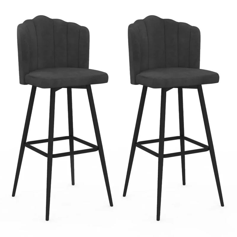 IDMarket - Set di 2 sgabelli a conchiglia ADELLA in velluto grigio antracite con gambe nere