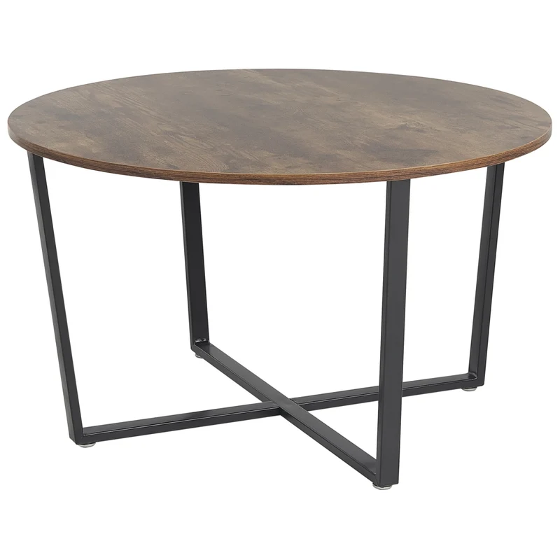 Tavolino da caffè in legno scuro con piano in MDF Nero gambe in metallo 80 cm industriale rotondo soggiorno