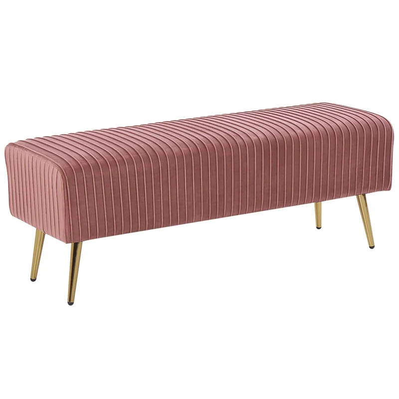 Panca Velluto Rosa Imbottito Gambe In Metallo dorato 118 cm Glamour Soggiorno Camera Da Letto Corridoio