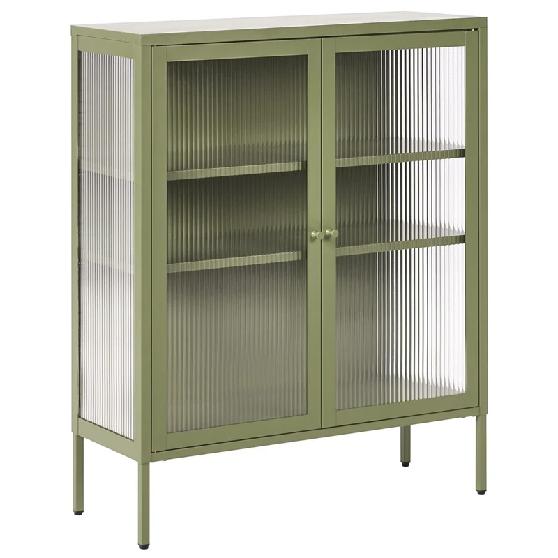 Vetrina moderna in acciaio verde e ante in vetro 90 x 31 cm stile contemporaneo industriale sala da pranzo soggiorno