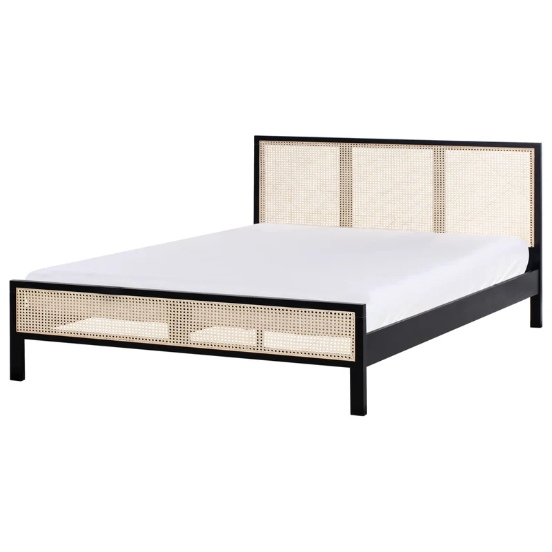 Letto in legno di pino nero 160 x 200 cm matrimoniale con testata a treccia viennese a doghe stile rustico minimalista