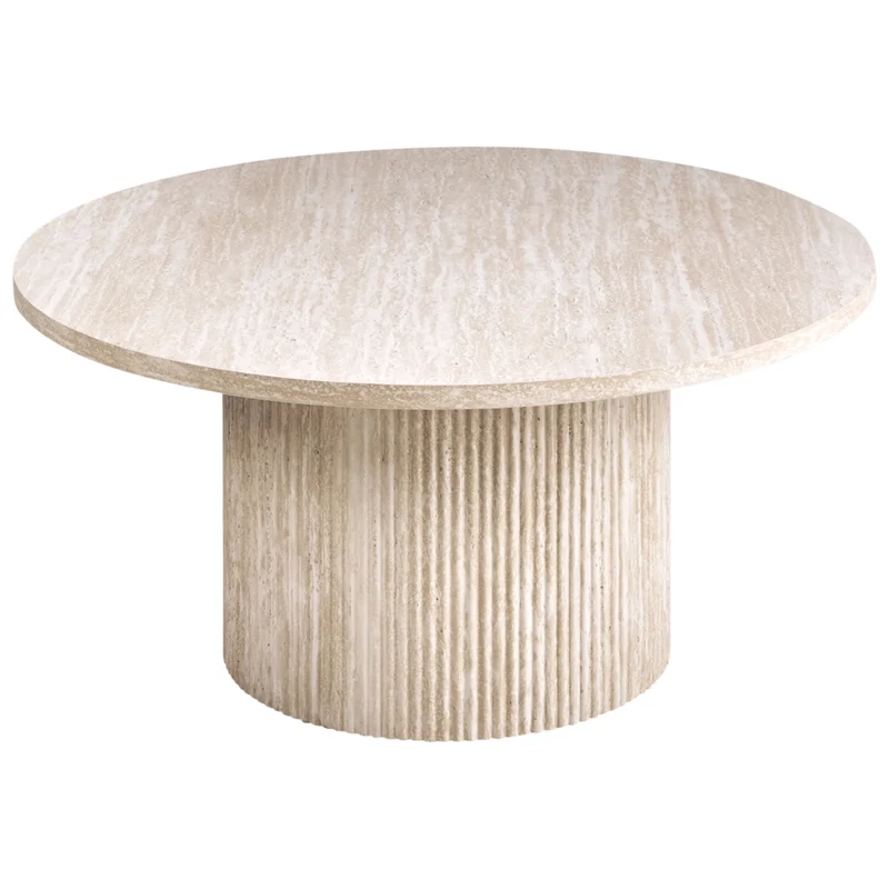 Tavolino con piano in MDF impiallacciato Base in pietra ø 80 cm Beige Design moderno Soggiorno