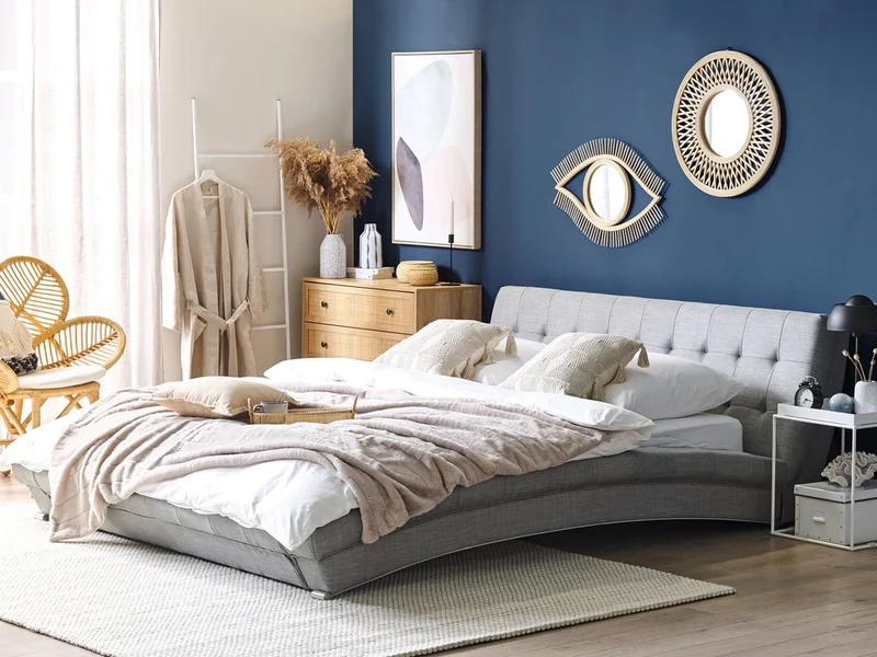 Letto ad acqua grigio tessuto 160 x 200 cm telaio ad arco testiera trapuntata