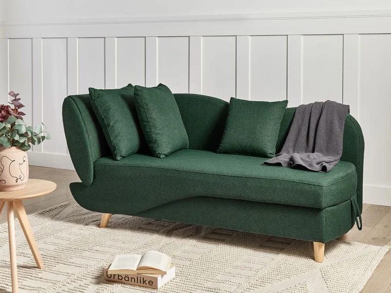 Chaise longue a sinistra in tessuto verde con contenitore per il soggiorno moderno